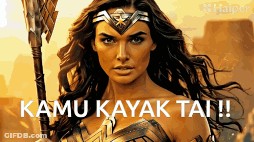 Wonder Woman Holding Spear Saying Kamu Kayak Tai GIF