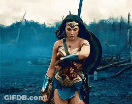 Wonder Woman Holding Sword And Shield GIF