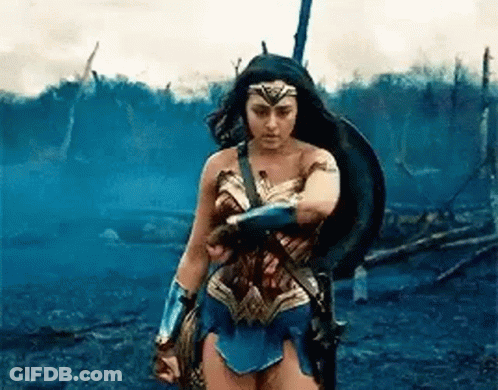 Wonder Woman Holding Sword And Shield GIF