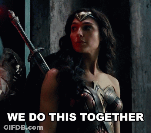 Wonder Woman Holding Sword And Shield Saying We Do This Together GIF