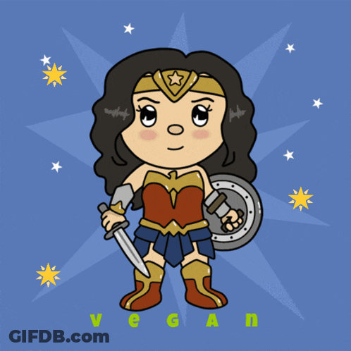 Wonder Woman Holding Sword And Shield Vegan GIF
