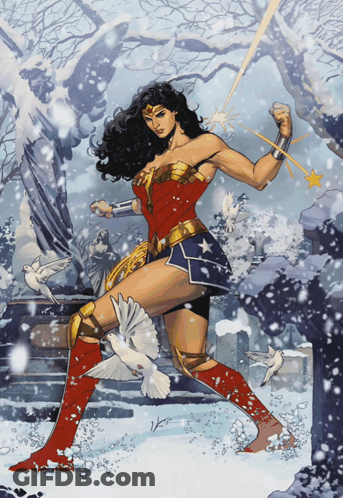 Wonder Woman In Snow With Birds GIF