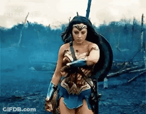 Wonder Woman Walking With Sword And Shield GIF