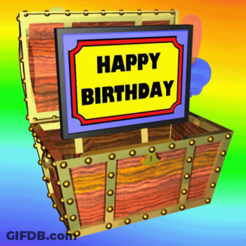 Wooden Chest With Happy Birthday Sign GIF