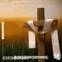 Wooden Cross With Good Morning Ribbon GIF