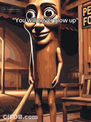 Wooden Man Saying You Will Never Glow Up GIF