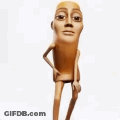 Wooden Man Statue With Long Head And Legs GIF