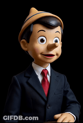 Wooden Puppet In Suit And Red Tie GIF