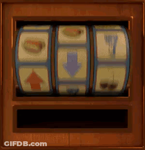 Wooden Slot Machine With Blue Arrow Pointing Down GIF