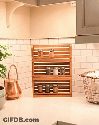 Wooden Spice Rack With Jars GIF