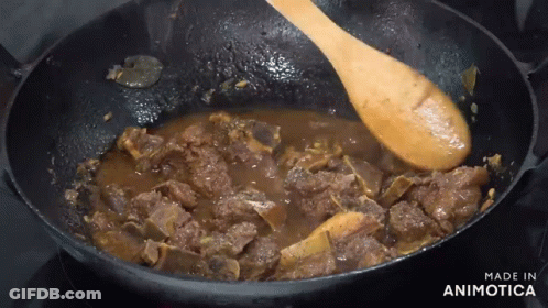 Wooden Spoon Stirring Stew Says Made In Animotica GIF