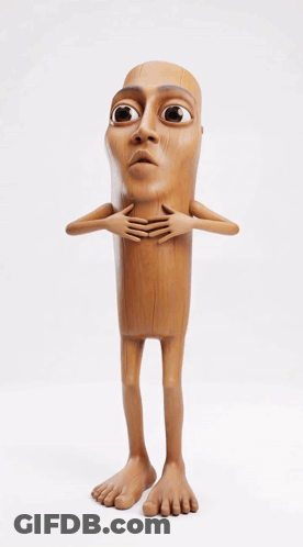 Wooden Statue Man With Big Eyes And Legs GIF
