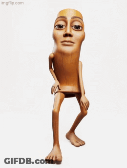 Wooden Statue With Face Arms Legs GIF