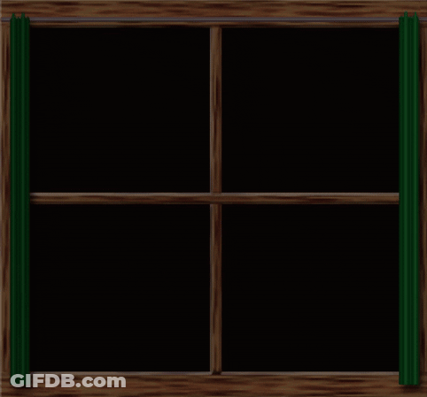 Wooden Window With Green Curtains GIF