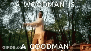 Woodman Goodman Holding Hammer In Woods GIF