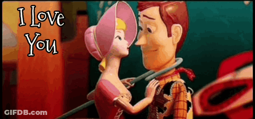 Woody And Bo Peep From Toy Story Are Kissing In A Cartoon . GIF