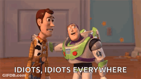 Woody And Buzz Lightyear From Toy Story Are Standing Next To Each Other And Talking . GIF