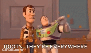 Woody And Buzz Lightyear From Toy Story Are Standing Next To Each Other In A Room And Talking . GIF