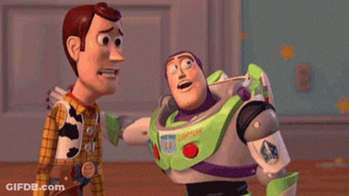 Woody And Buzz Lightyear From Toy Story Are Talking To Each Other GIF