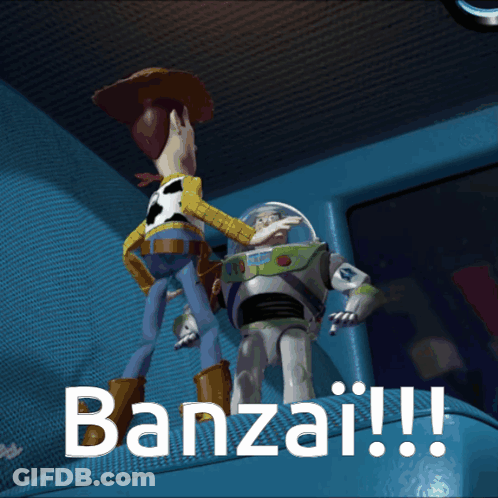 Woody And Buzz Lightyear From Toy Story Banzai GIF