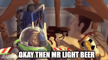 Woody And Buzz Lightyear From Toy Story Sitting With Beer Can GIF