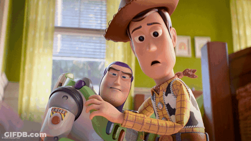Woody And Buzz Lightyear Looking At Each Other GIF