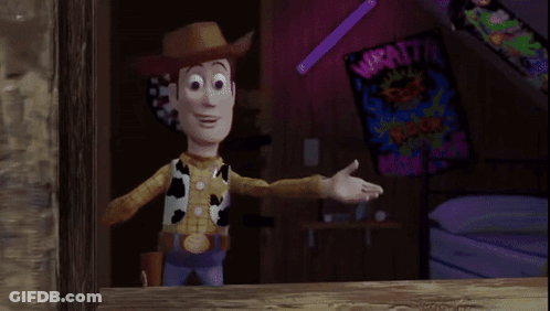 Woody And Buzz Lightyear Looking Out A Window GIF
