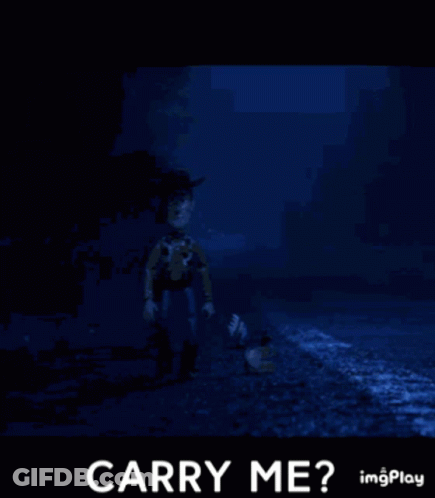 Woody And Forky Walking On Dark Road GIF