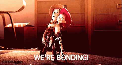 Woody And Jessie Hugging With We 'Re Bonding GIF