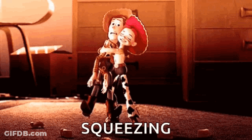 Woody And Jessie From Toy Story Are Squeezing Each Other . GIF