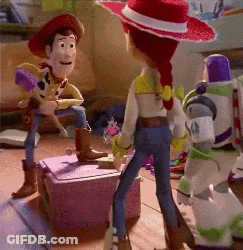 Woody And Jessie Standing In Toy Story Scene GIF