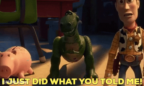 Woody And Rex From Toy Story Are Standing Next To A Piggy Bank And A Dinosaur . GIF