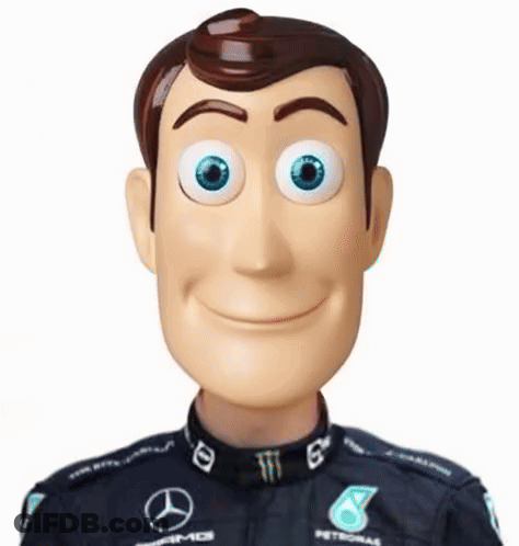 Woody Doll In Mercedes Racing Suit GIF