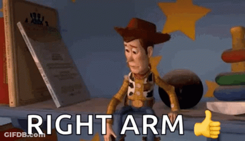Woody From Toy Story Is Giving A Thumbs Up And Saying `` Right Arm '' . GIF