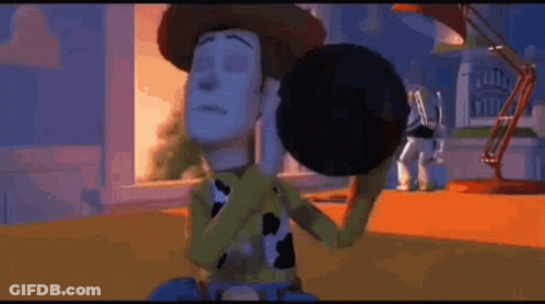 Woody From Toy Story Is Holding Buzz Lightyear In His Arms GIF