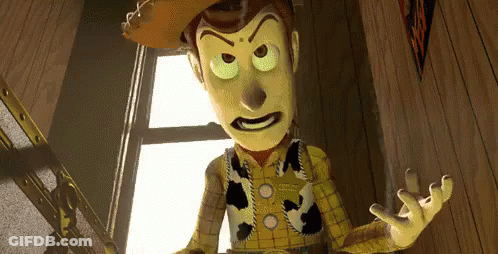Woody From Toy Story Is Making A Very Angry Face While Standing In Front Of A Window . GIF