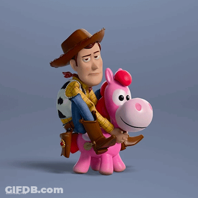 Woody From Toy Story Is Riding A Pink Horse GIF