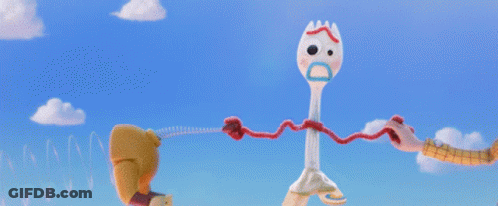 Woody From Toy Story Stands Next To Buzz Lightyear And Forky GIF