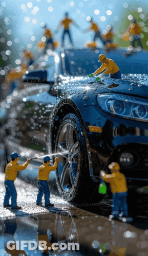 Workers Cleaning Black Car GIF