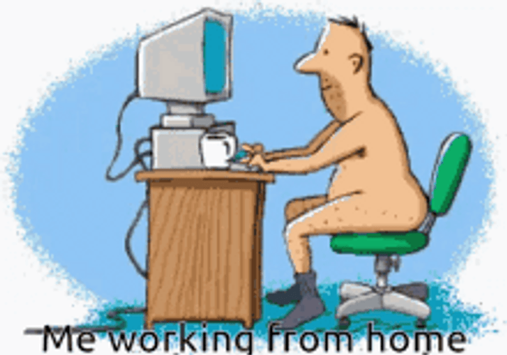 Working From Home Drinking Coffee Typing No Clothes GIF