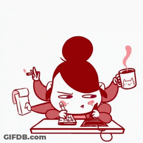 Working Hard Multi Tasker Cartoon Lady GIF
