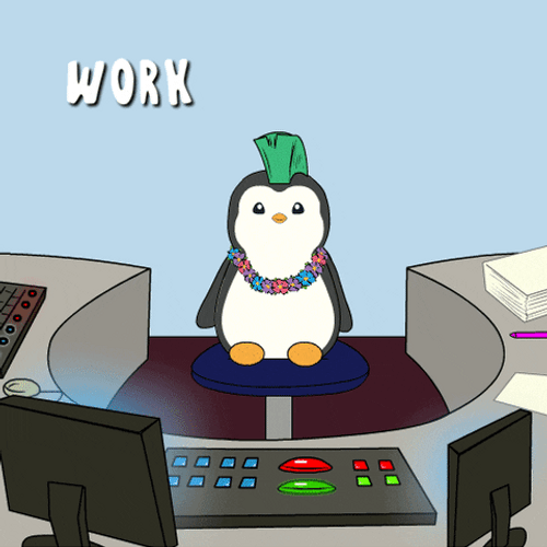 Working Hard Pudgy Penguin Over Spinning GIF