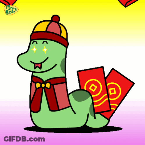 Worm With Hat Holding Red Envelopes Pinto Bear GIF