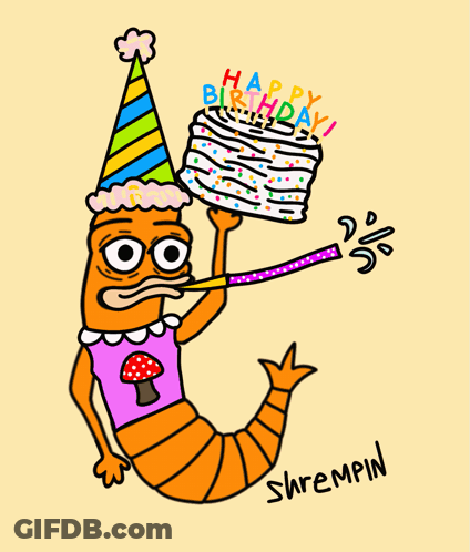 Worm With Party Hat Blowing Horn And Holding Birthday Cake GIF