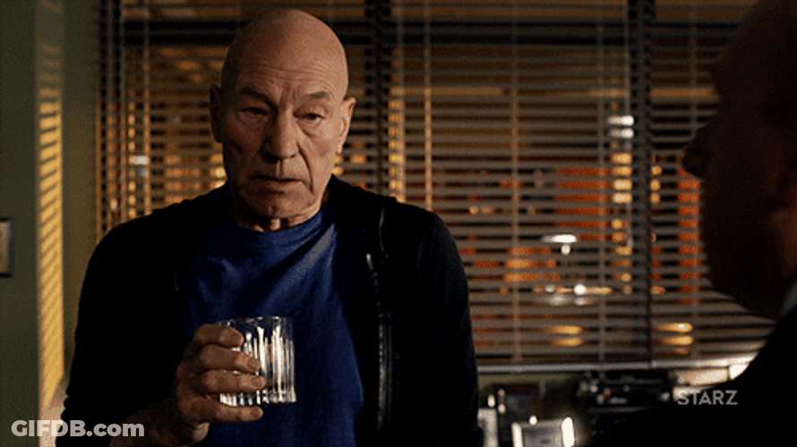 Worried Patrick Stewart Drinking Alcohol GIF