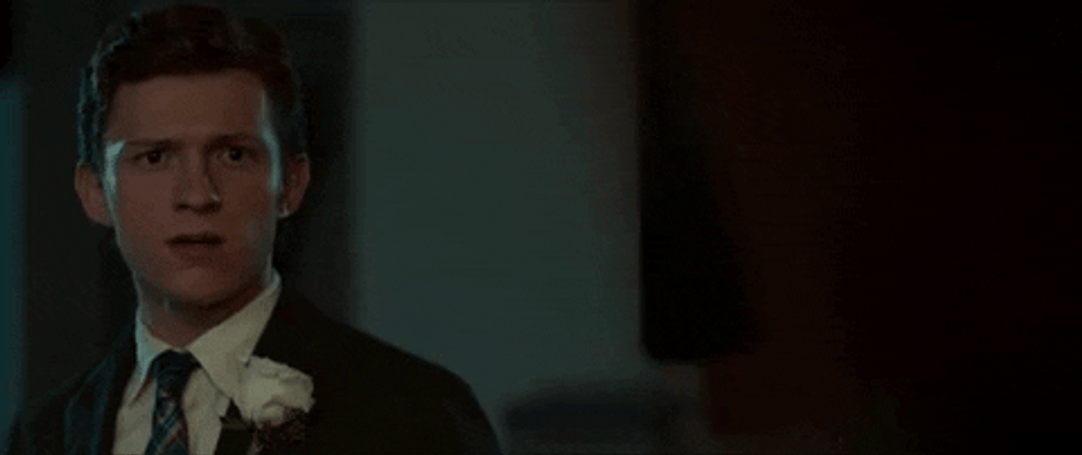 Worried Tom Holland Black Suit GIF