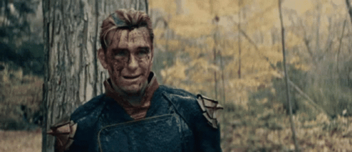 Wounded Homelander Laughing In Forest GIF
