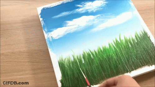 Wow Art Painting Grass With Blue Sky And Clouds GIF