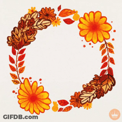 Wreath Of Flowers And Leaves Saying Happy Birt GIF