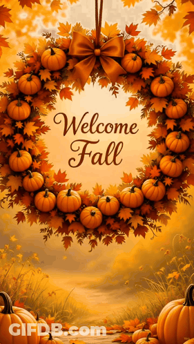 Wreath Of Pumpkins And Leaves Welcome Fall GIF